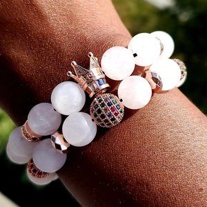 Rose quartz frosted rainbow cubic bracelet